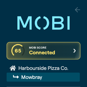 The MOBI Score gauge at the top of the navigation, showing 65 and the Connected stage
